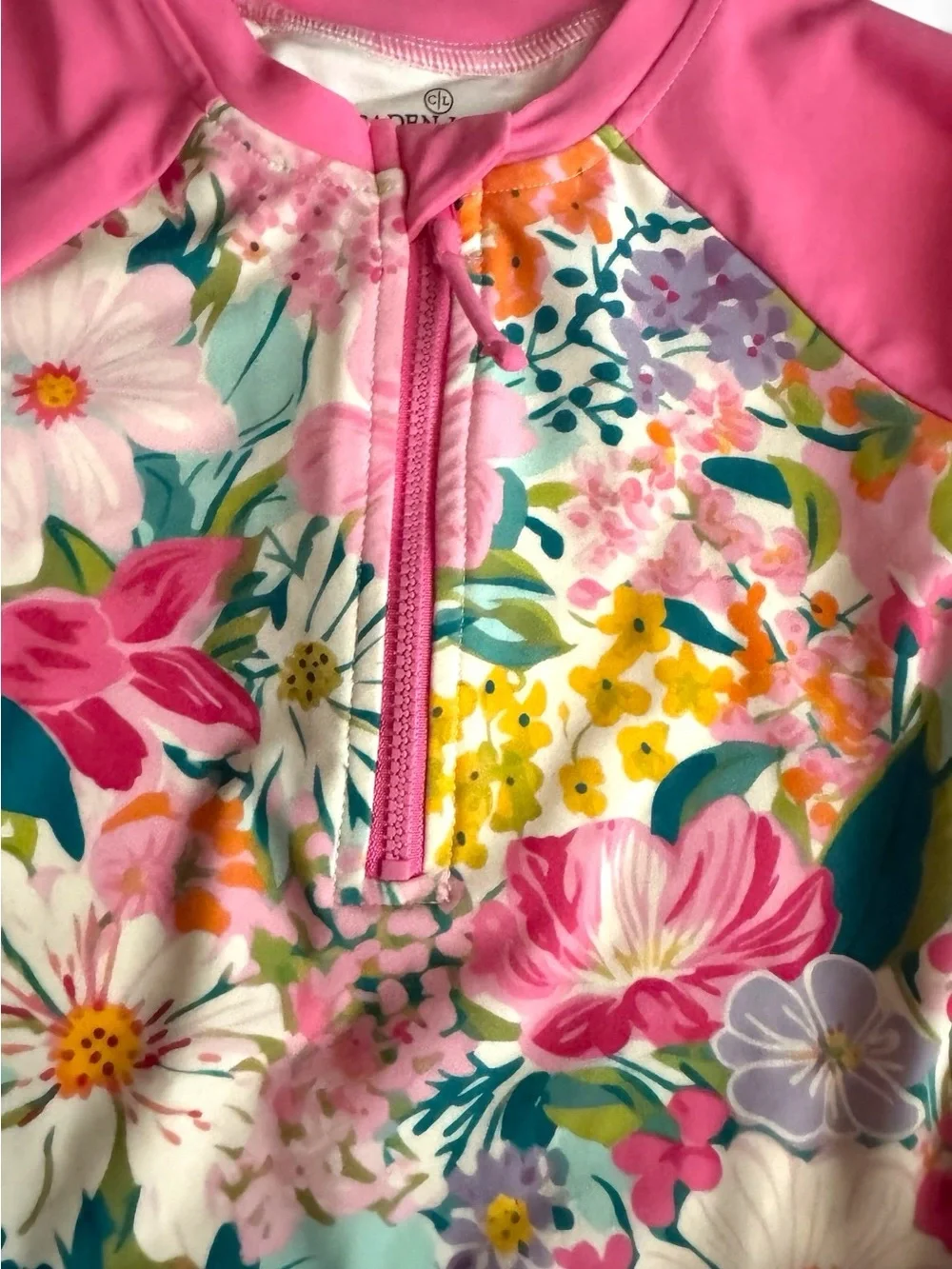 Caden Lane Floral Long Sleeve Ruffle One Piece Swimsuit Rash Guard 3 T toddler